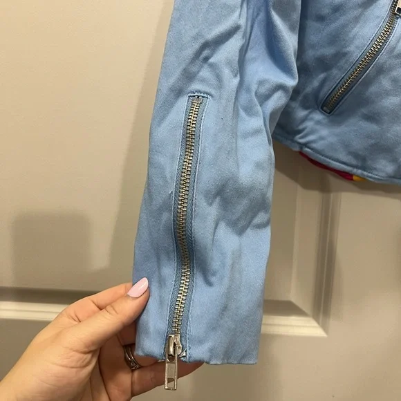 Color Me Courtney Blue Dennis Biker Jacket Size 6 US $250